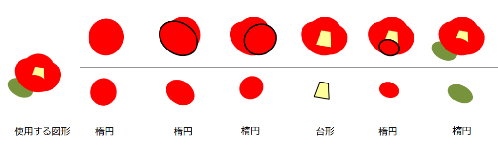 excelイラスト 2種類の図形で描く花のイラスト 椿